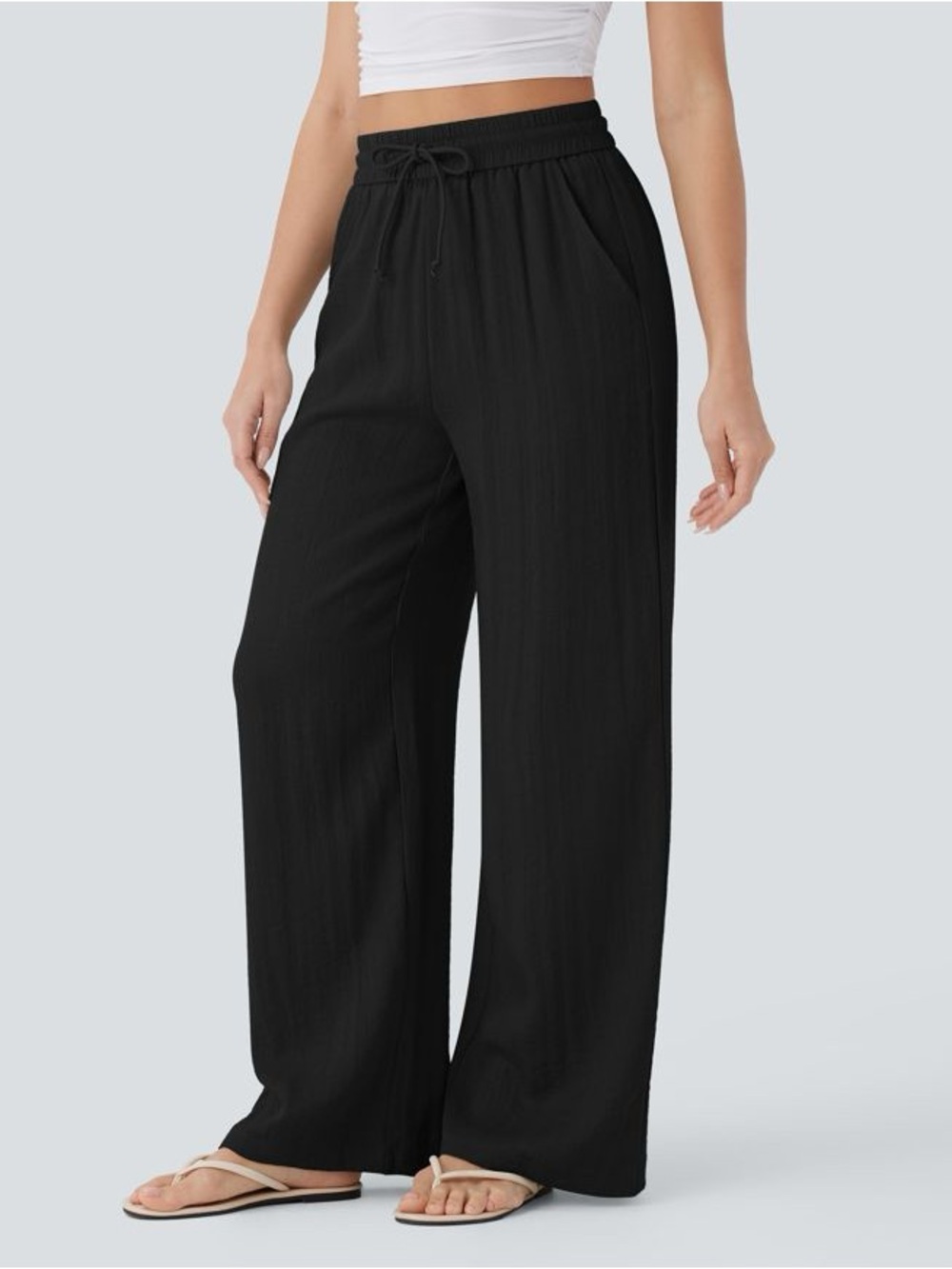 HALARA High Waisted Drawstring Wide Leg Baggy Casual Linen-Feel Pants M Tall - Picture 2 of 11